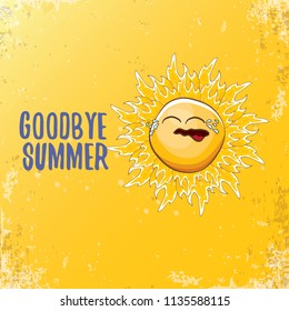 vector goodbye summer vector concept illustration with crying summer sun character on orange background. End of summer background