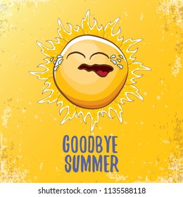 vector goodbye summer vector concept illustration with crying summer sun character on orange background. End of summer background