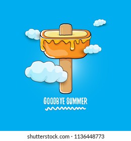 vector goodbye summer vector concept illustration with melt ice cream on blue sky background. End of summer background