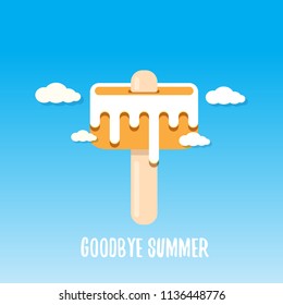 vector goodbye summer vector concept illustration with melt ice cream on blue sky background. End of summer background
