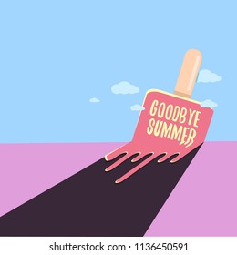 vector goodbye summer vector concept illustration with melt ice cream on blue sky background. End of summer background