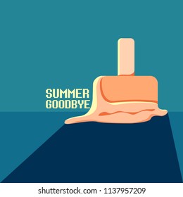 vector goodbye summer vector concept illustration with melt ice cream . End of summer background