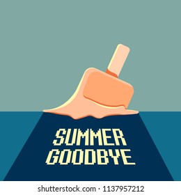 vector goodbye summer vector concept illustration with melt ice cream . End of summer background