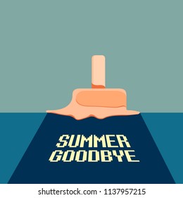 vector goodbye summer vector concept illustration with melt ice cream . End of summer background