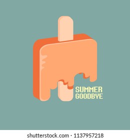 vector goodbye summer vector concept illustration with melt ice cream . End of summer background