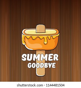 vector goodbye summer vector concept illustration with melt ice cream on old wooden board background. End of summer background