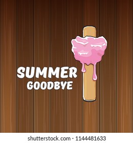 vector goodbye summer vector concept illustration with melt ice cream on old wooden board background. End of summer background