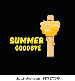 vector goodbye summer vector concept illustration with melt ice cream on black background. End of summer background