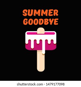 vector goodbye summer vector concept illustration with melt ice cream on black background. End of summer background