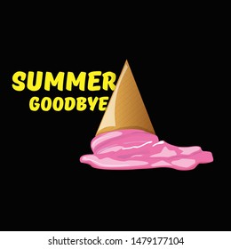 vector goodbye summer vector concept illustration with melt ice cream on black background. End of summer background