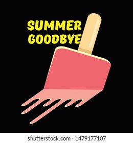 vector goodbye summer vector concept illustration with melt ice cream on black background. End of summer background