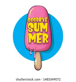 vector goodbye summer vector concept illustration with cartoon funny hand drawn ice cream . End of summer funky doodle label or background