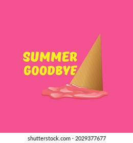 vector adiós ilustración del concepto del vector de verano con helado fundido sobre fondo rosa. Fondo de fin de verano