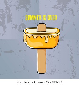 vector goodbye summer vector concept illustration with melt ice cream on violet grunge poster background. End of summer background