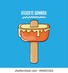 Vector Goodbye Summer Vector Concept Illustration With Melt Ice Cream On Blue Background. End Of Summer Background