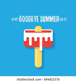 Vector Goodbye Summer Vector Concept Illustration With Melt Ice Cream On Blue Background. End Of Summer Background