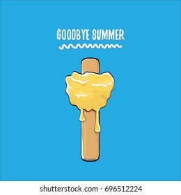 vector goodbye summer vector concept illustration with melt orange ice cream on blue background. End of summer background