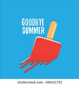 vector goodbye summer vector concept illustration with melt red ice cream with stick on blue background. End of summer background