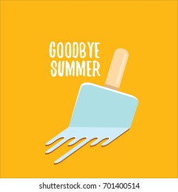 vector goodbye summer vector concept illustration with melt blue ice cream with stick on orange background. End of summer background