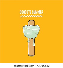 vector goodbye summer vector concept illustration with melt blue ice cream with stick on orange background. End of summer background