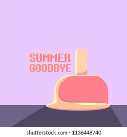 vector goodbye summer vector vintage concept illustration with melt ice cream on ultraviolet sky background. End of summer background