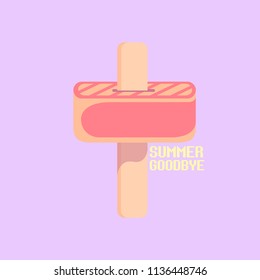 vector goodbye summer vector vintage concept illustration with melt ice cream on ultraviolet sky background. End of summer background