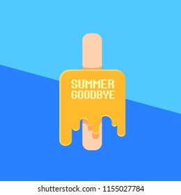 vector goodbye summer vector vintage concept illustration with melt ice cream on blue sky background. End of summer background