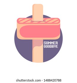 vector goodbye summer vintage concept  illustration with flat melt ice cream isolated on violet sky background. End of summer background or banner