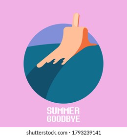 vector goodbye summer vintage concept illustration with flat orange melt ice cream isolated on color background. End of summer background or banner