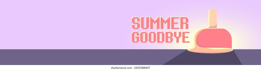 vector goodbye summer vintage concept horizontal illustration with melt ice cream on ultraviolet sky background. End of summer horizontal wide banner and background