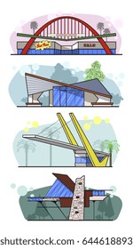 Vector Googie Architecture Mid Century Buildings