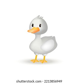 Vector Goose. Cute Goose, Duck, 3d Cartoon Character.  Kawaii Bird. Suitable For Baby Products, Children's Books, Goods.