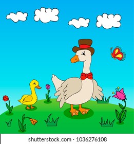 vector, goose and goose in grass character