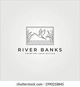 vector of goose in river plant logo design, line art flying swan logo design