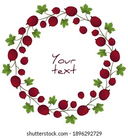 Vector gooseberry wreath; red gooseberry frame for greeting cards, invitations, posters, banners.