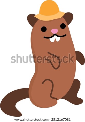 Vector gopher in orange hat icon. Cartoon archeologist animal clipart. Historical dinosaur dig or excavations scientist or explorer illustration. Cute ground squirrel picture for kids
