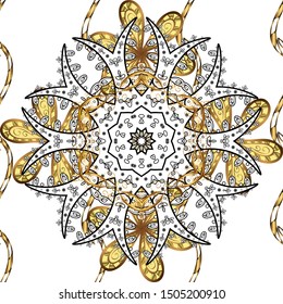 Vector. Gorgeous seamless patchwork pattern from Moroccan, Portuguese tiles. Arabesque texture abstract vintage background, floor tiles surface ornament flower pattern. Pattern in white, black colors.