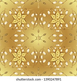 Vector. Gorgeous seamless pattern from colorful Moroccan, Portuguese tiles. Arabesque texture abstract vintage background, floor tiles surface ornament flower pattern. Pattern in yellow, beige colors.