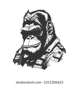 Vector of a gorilla character with sunglasses. Cartoon character Gorilla in military commander outfit