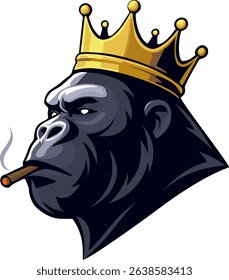 vector of gorilla head with cigarette and crown on head