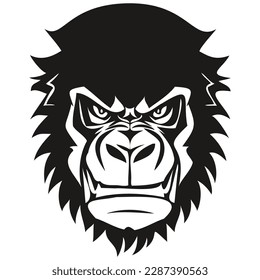 Vector Gorilla head mascot logo for esport and sport team, black and white illustration
