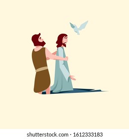 Vector Gospel Illustration,
The Baptism Of Jesus Christ.