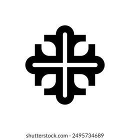 Vector Gothic Cross. Symmetrical black geometric cross with circular ends and center on white background. Ideal for modern designs, logos, and tattoos. High-quality vector, scalable for any project.