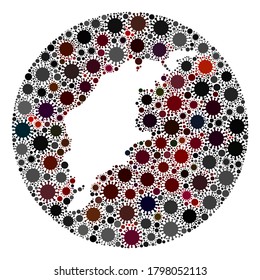 Vector Gotland Island map collage of coronavirus. Infection attacks the lockdown territory from external zone. Stencils round Gotland Island map collage formed with pathogen parts.