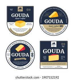 Vector gouda cheese labels and packaging design elements. Gouda cheese detailed icons