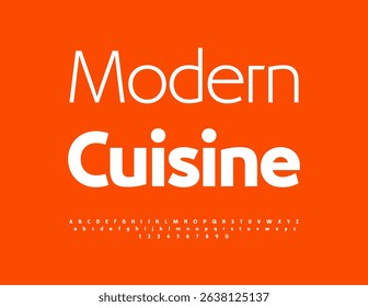 Vector Gourmet Advertisement Modern Cuisine. Elegant Pure White Font. Typography Minimal Alphabet Letters and Numbers set