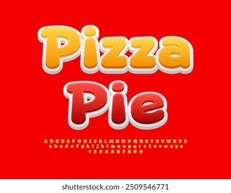 Vector gourmet advertisement Pizza Pie with creative bright Font. Yellow creative Alphabet Letters and Numbers set