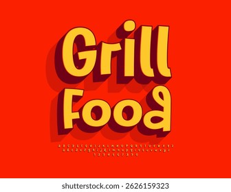 Vetor Gourmet conceito Grill Food. Fonte Brilhante Moderna. Letras e números de alfabeto 3D criativos definidos.