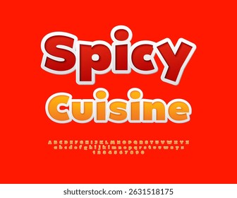 Vetor Gourmet folheto cozinha picante para café e restaurante. Fonte do adesivo laranja. Letras e Números Alfabéticos Brilhantes definidos.