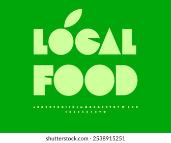 Vector gourmet template Local Food. Abstract style Green Font. Trendy Alphabet Letters and Numbers set.